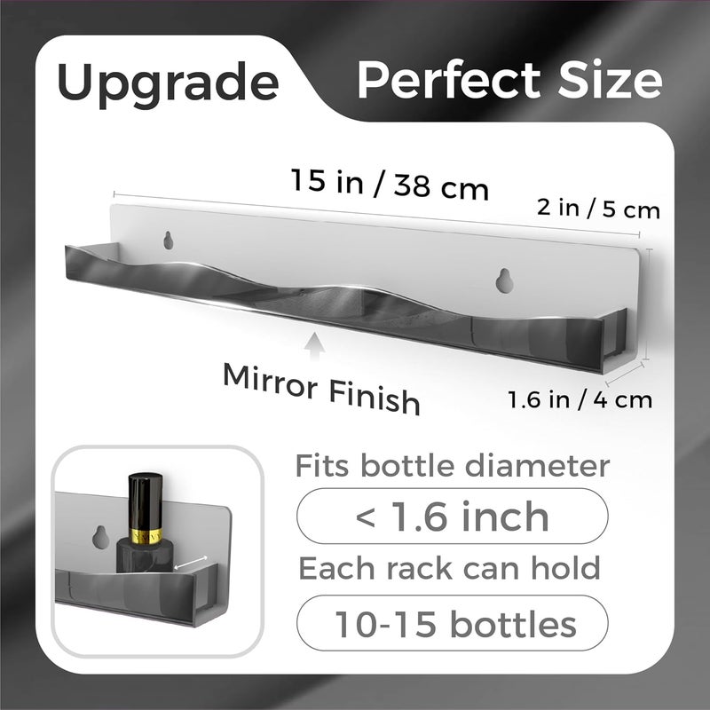 YMVV Wall-Mounted Nail Polish Organizer Rack - 15-Inch Black Mirror Finish Nail Polish Shelf, Makeup & Beauty Essentials Storage - Multi-Purpose Display Holder for Small Space, Vanity Bathroom, 6 Pack - Image 3